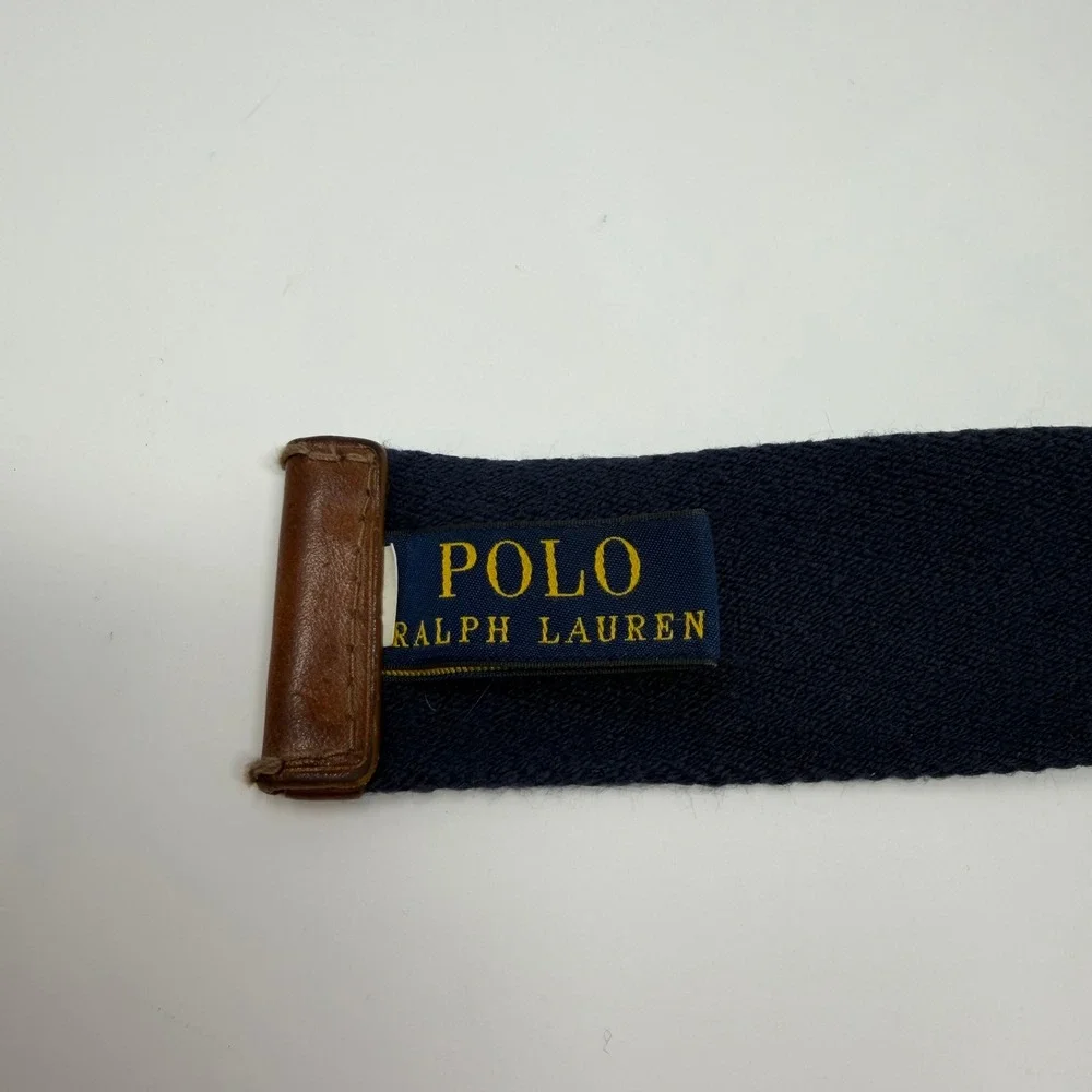 Polo Ralph Lauren Mens Navy Blue Canvas Web Belt Double D-Ring Brass Buckle 42in